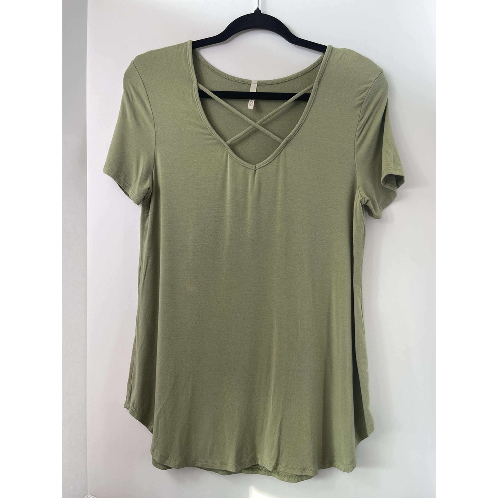 Lime n Chili Olive Green Criss Cross V Neck Tunic Top Women's‎ Size M Y2K